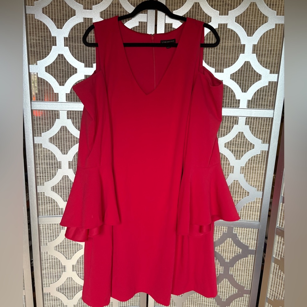 Lane Bryant Vibrant Pink Ruffle Sleeve Mini Dress